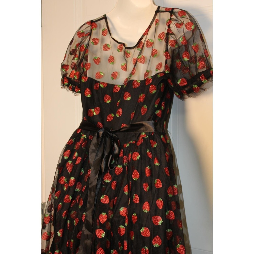 Hot Topic Strawberry Mesh Dress Indie Fairycore Tulle Y2K Ethereal Glitter SZ Sm - Picture 4 of 13
